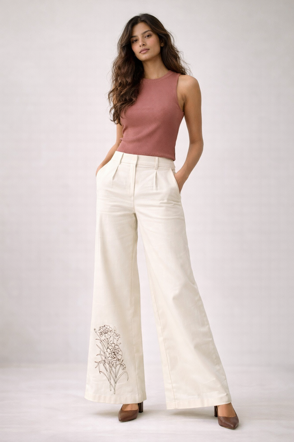 Wild Bloom Embroidered High-Rise Pants
