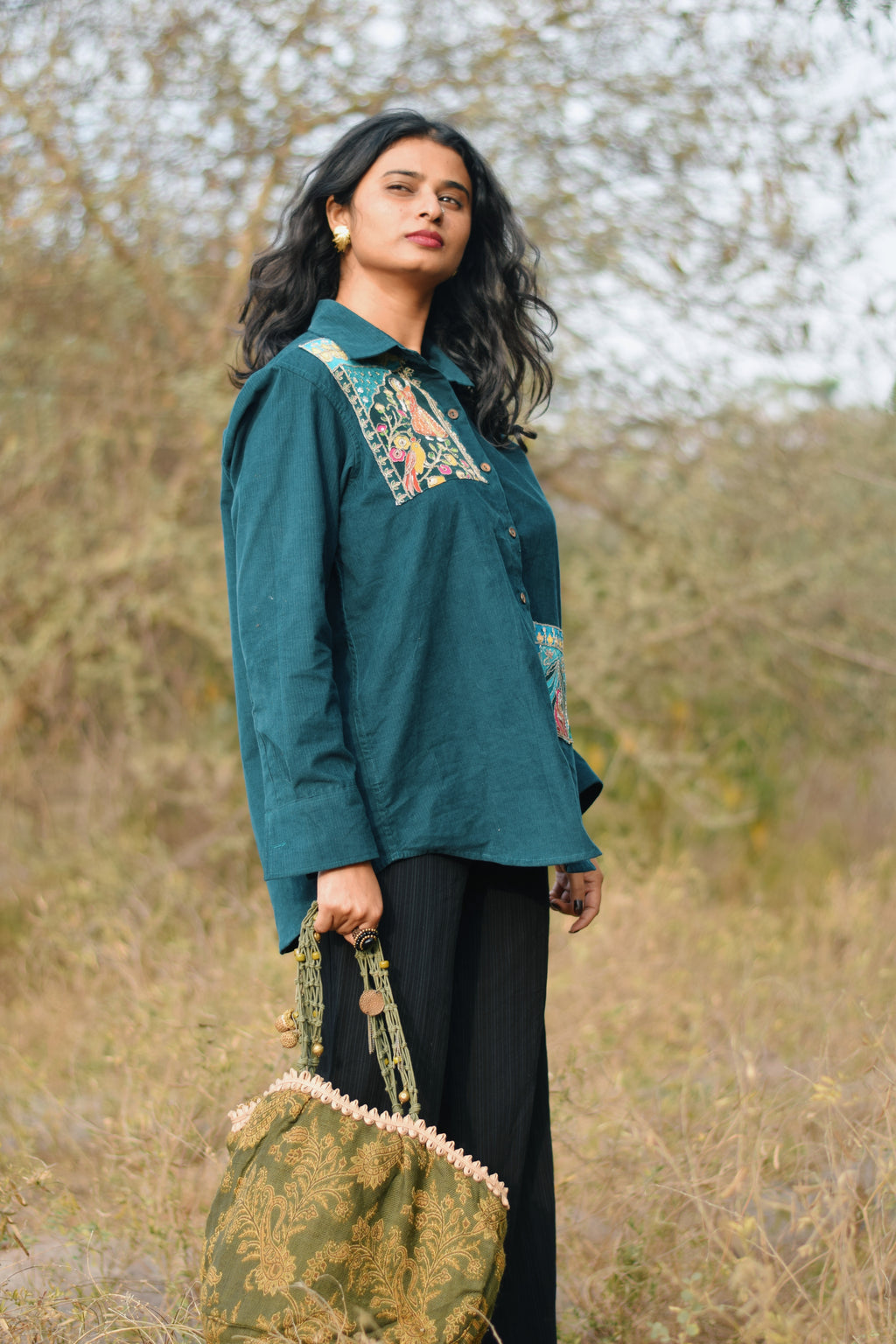 Daastan Corduroy Embroidered Shirt