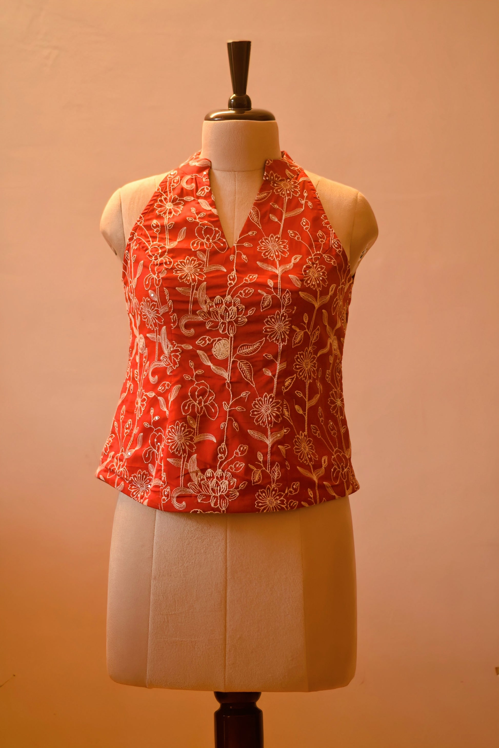 Red Embroidered Sleeveless Top