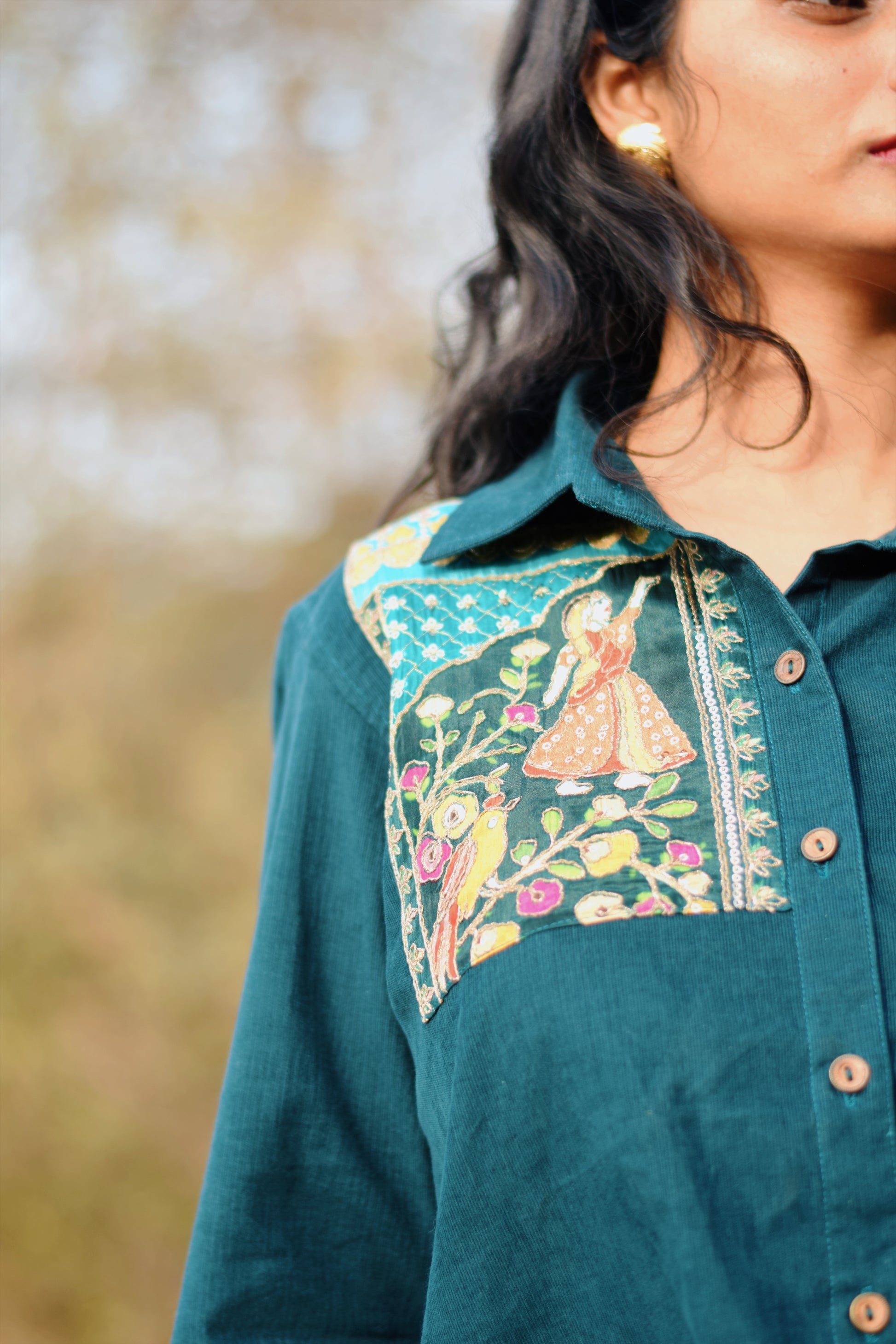 Daastan Corduroy Embroidered Shirt