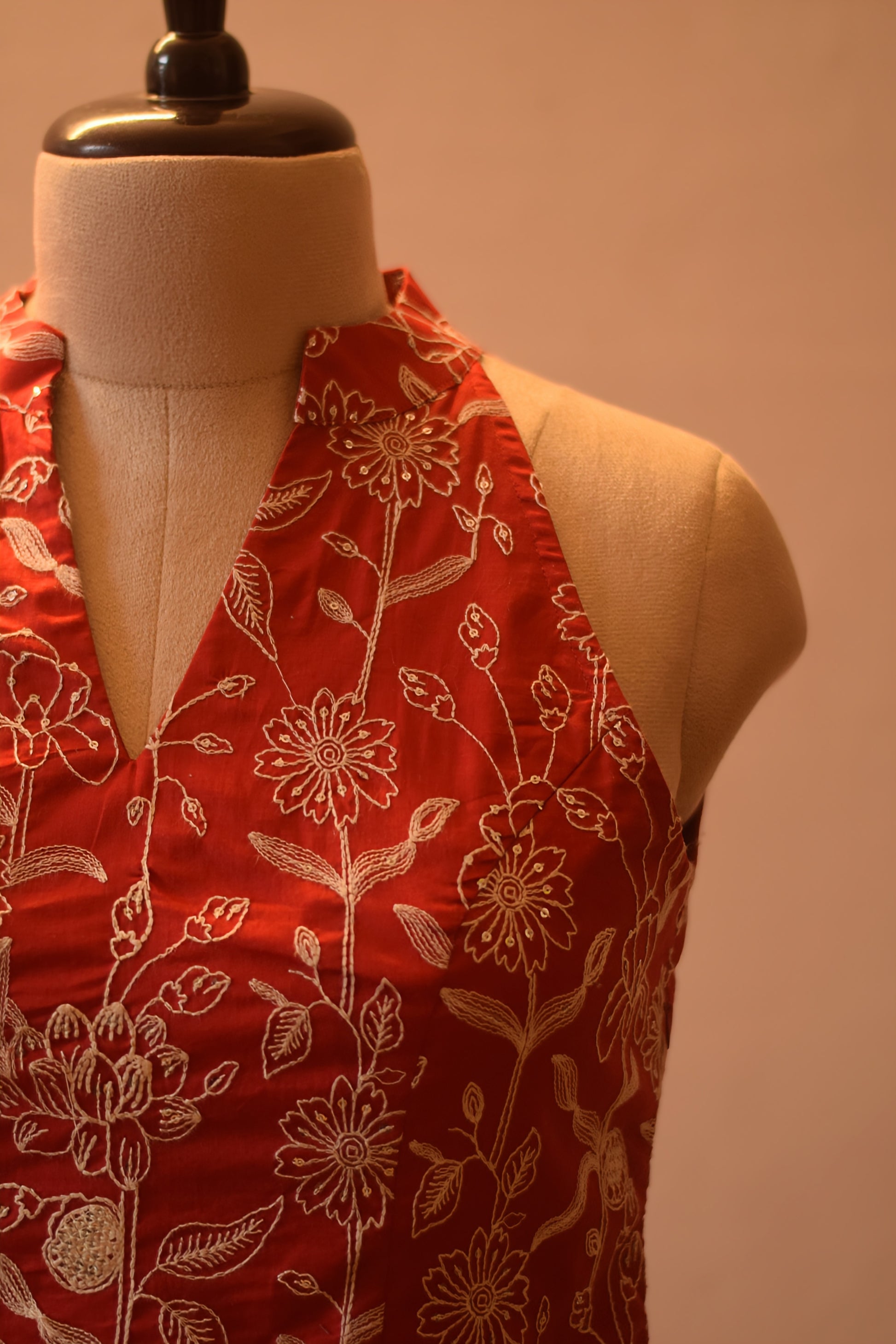 Red Embroidered Sleeveless Top