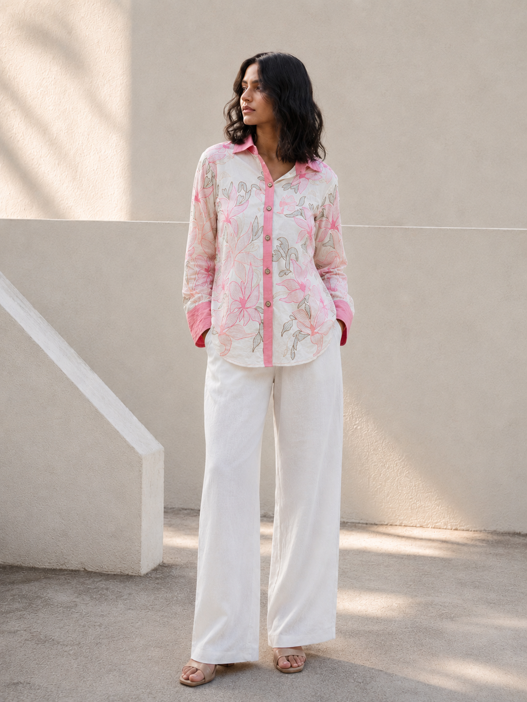 Blush Magnolia Embroidered Shirt