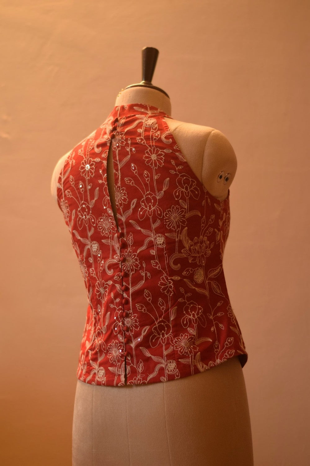 Red Embroidered Sleeveless Top