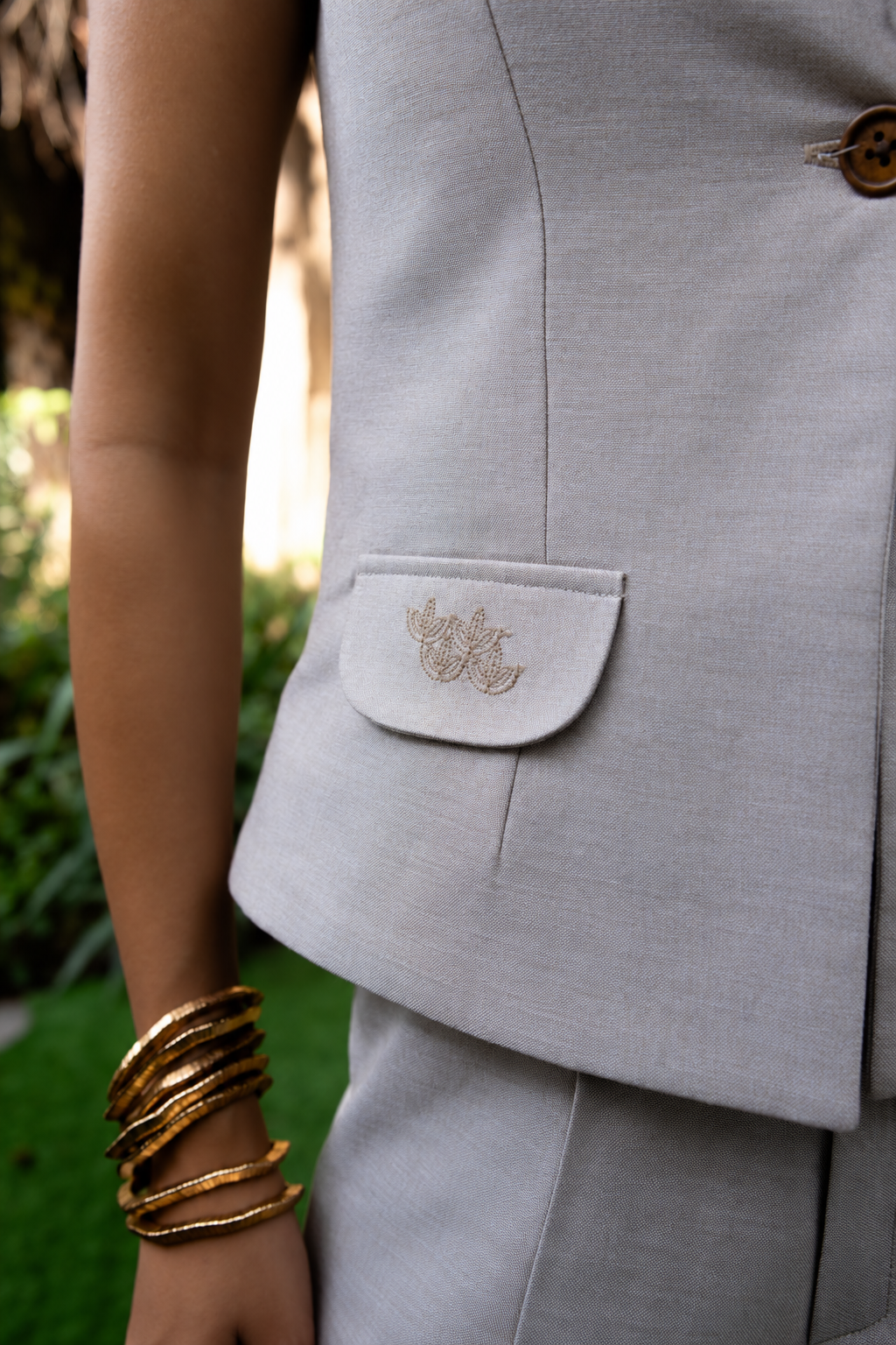 Chambray Embroidered Waistcoat