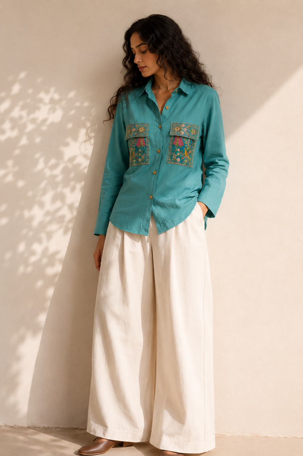 Noori Embroidered Shirt—Turquoise