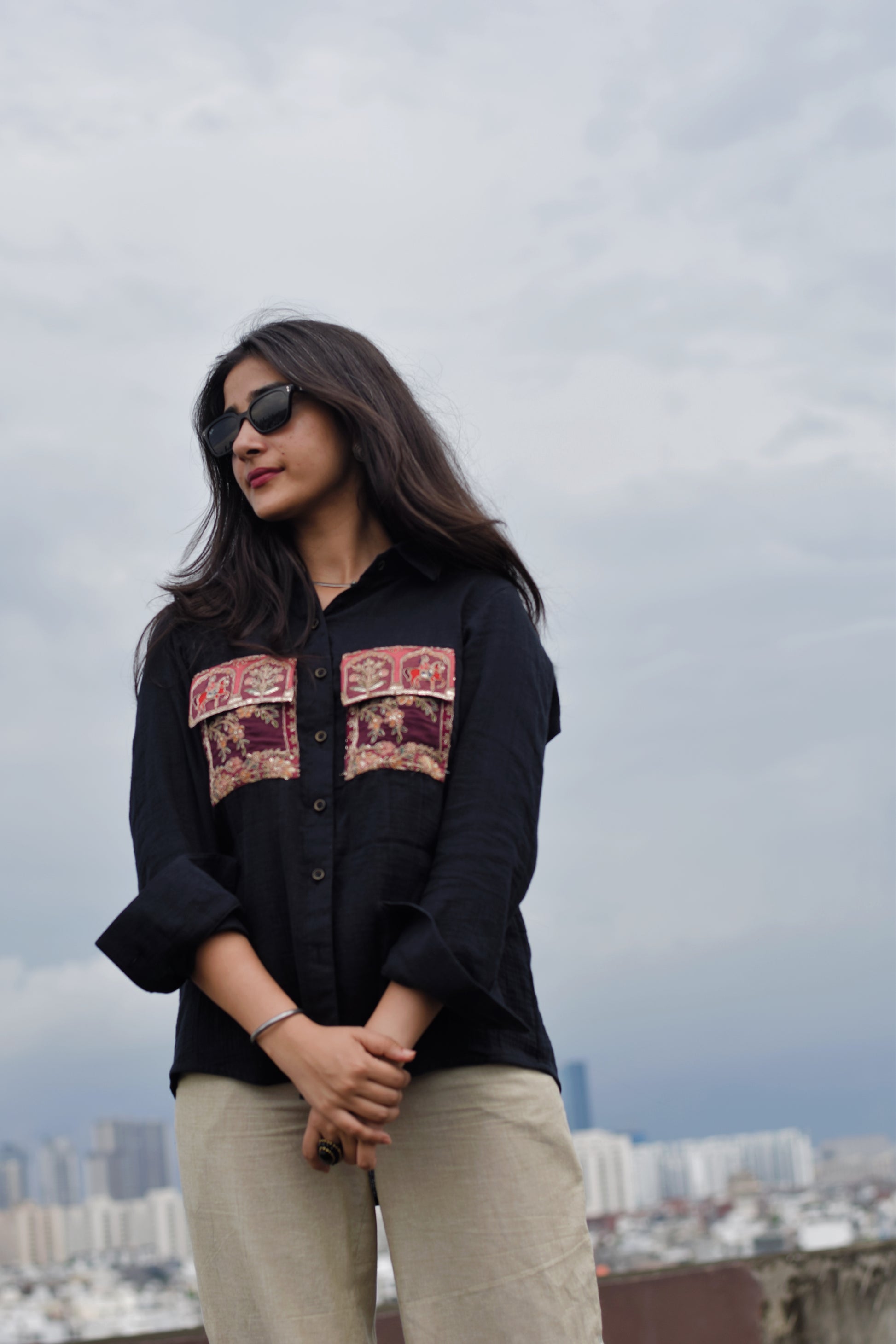 Kaashni Hand-Embroidered Black Shirt