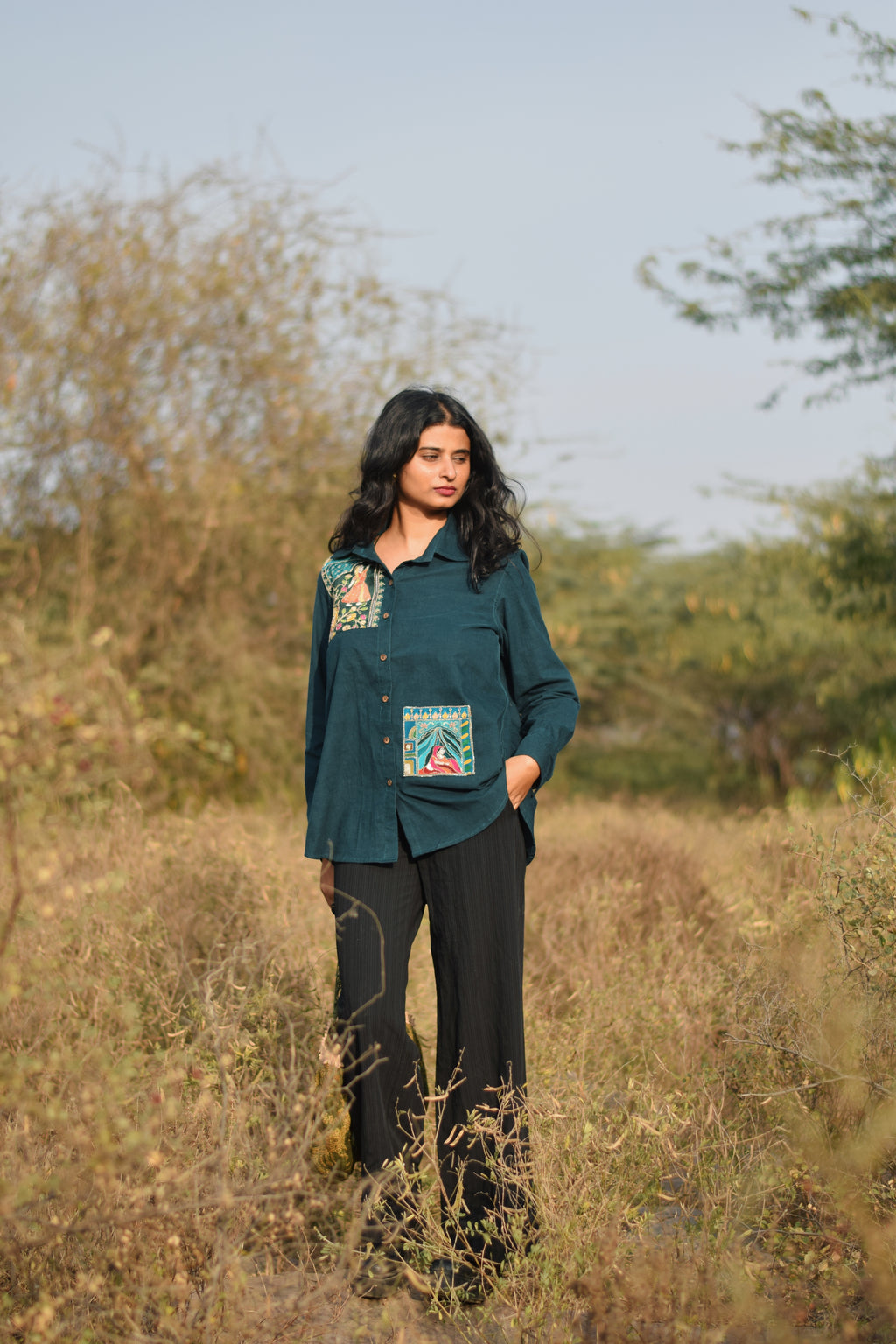 Daastan Corduroy Embroidered Shirt