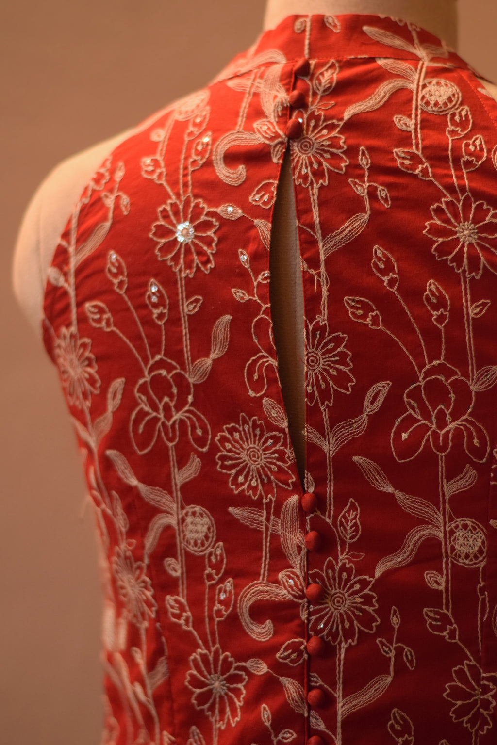 Red Embroidered Sleeveless Top