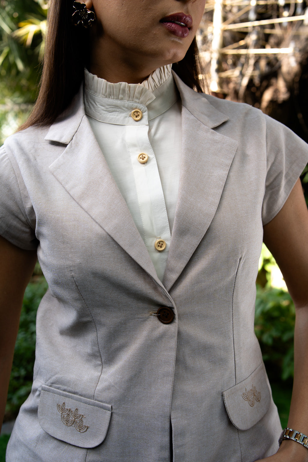 Chambray Embroidered Waistcoat