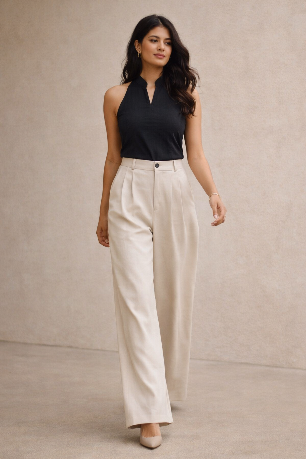 Ivory Ease Wide-Leg Trousers