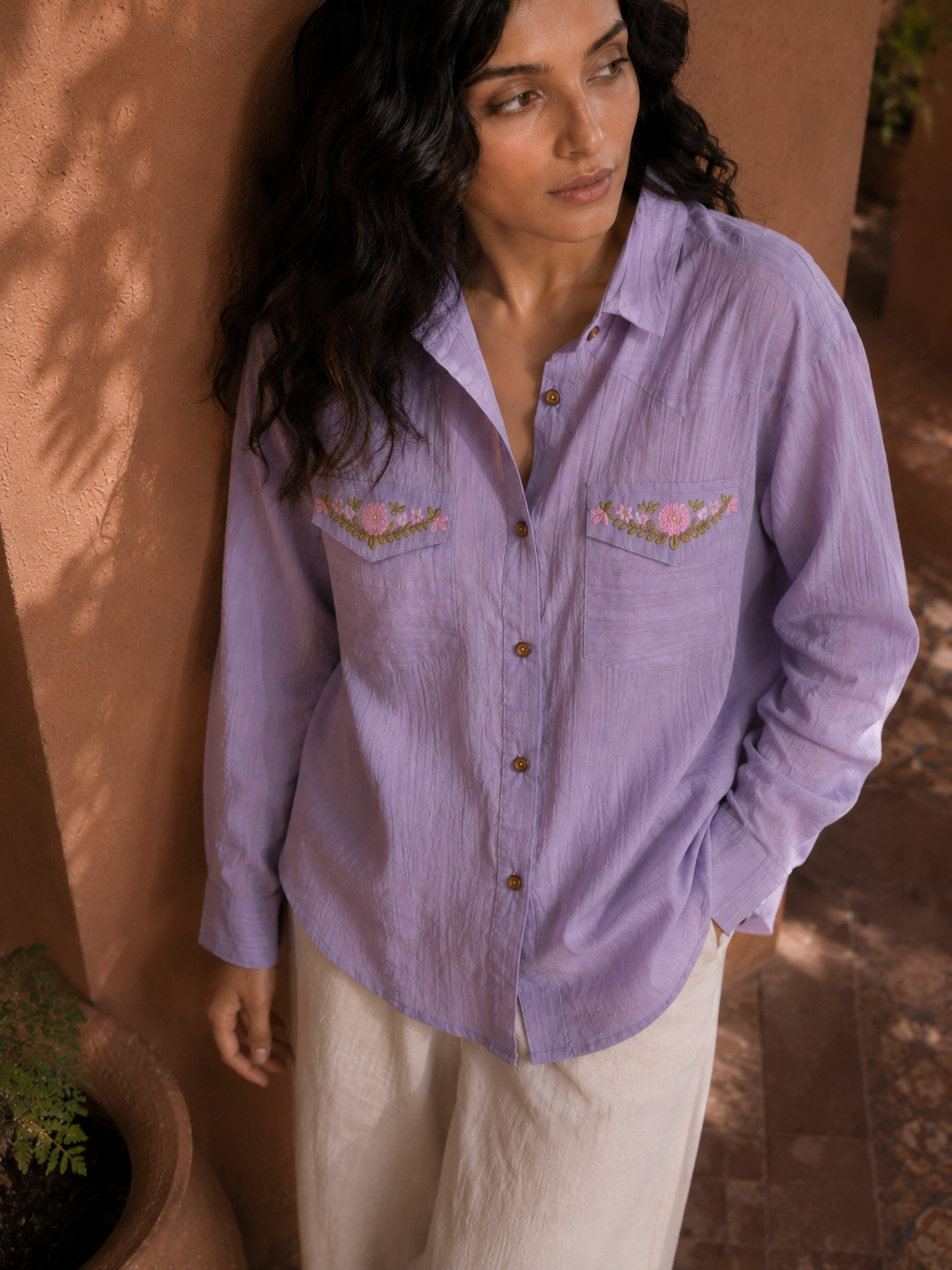 Lilac Embroidered Shirt