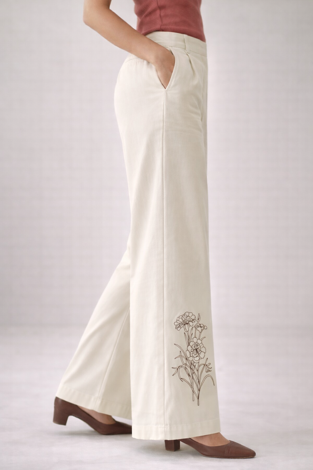 Wild Bloom Embroidered High-Rise Pants