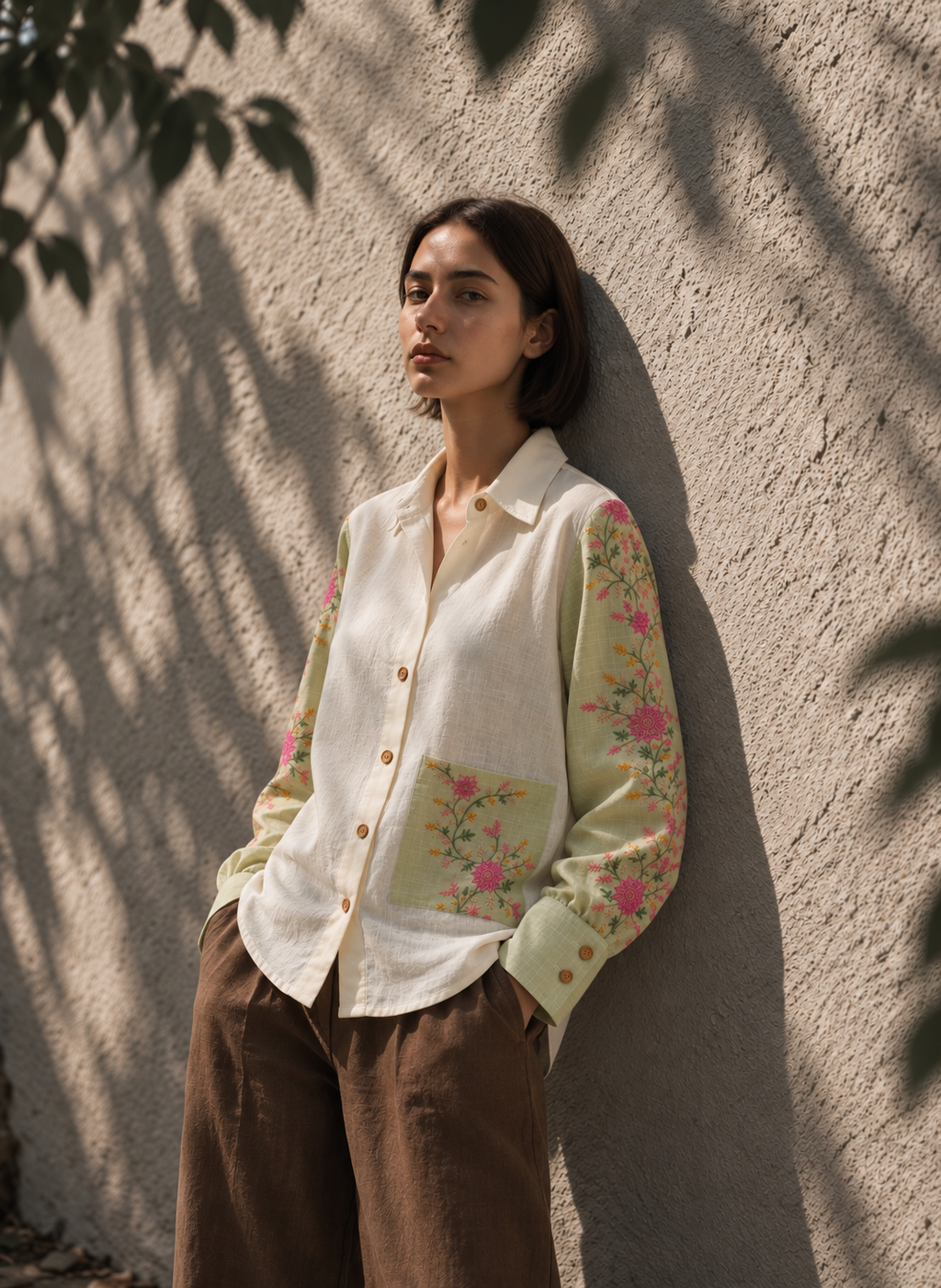 Sage Blossom Embroidered Shirt
