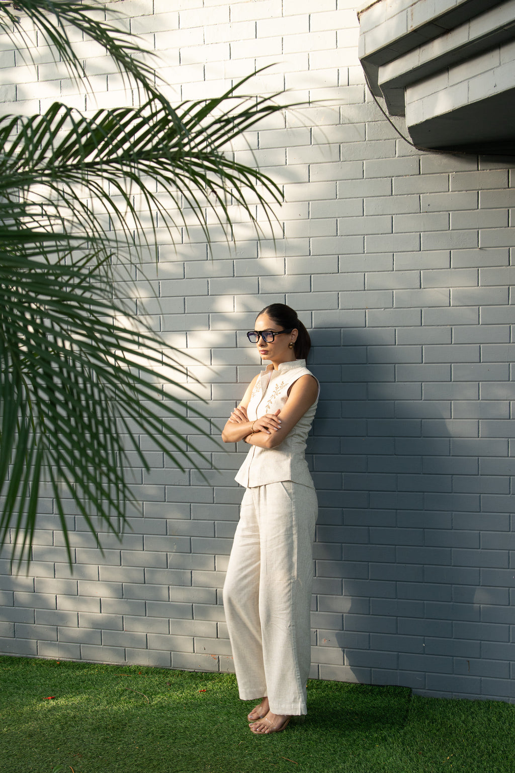 Mandarin Wide-Leg Pants