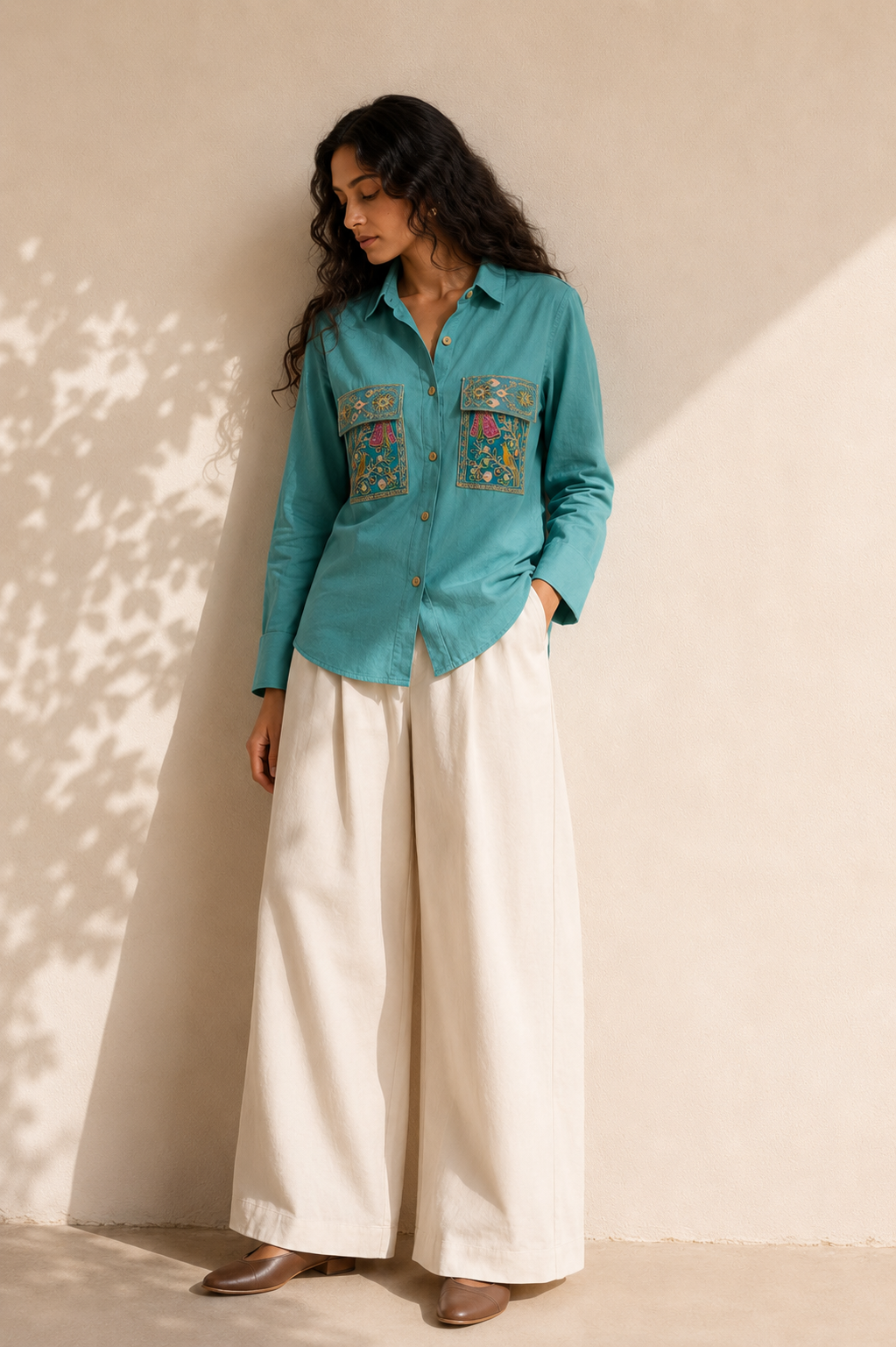 Noori Embroidered Shirt—Turquoise