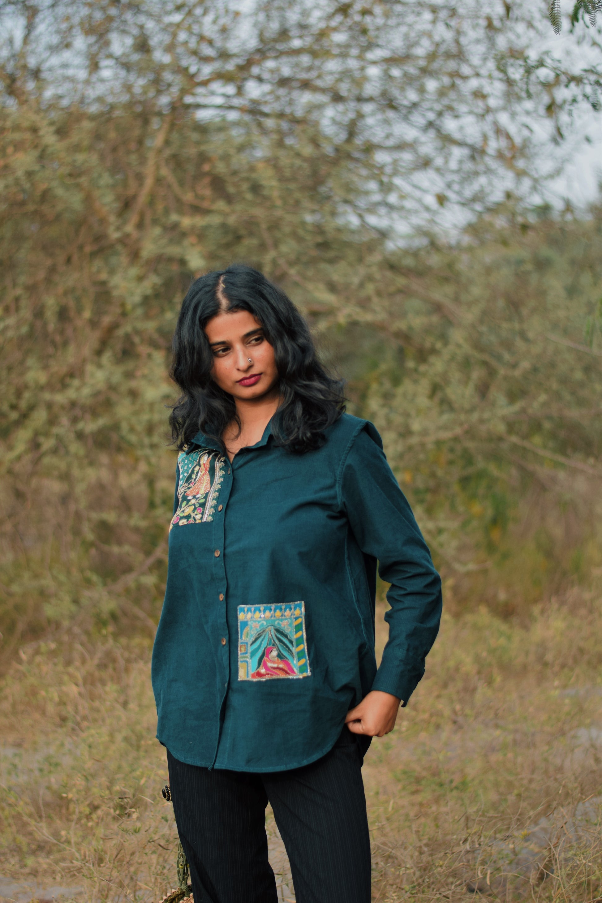 Daastan Corduroy Embroidered Shirt