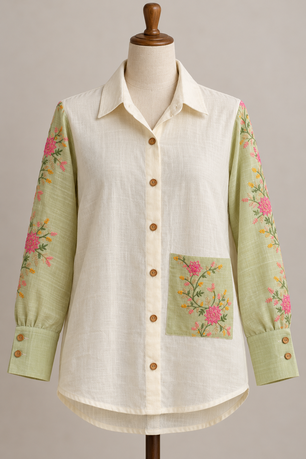 Sage Blossom Embroidered Shirt