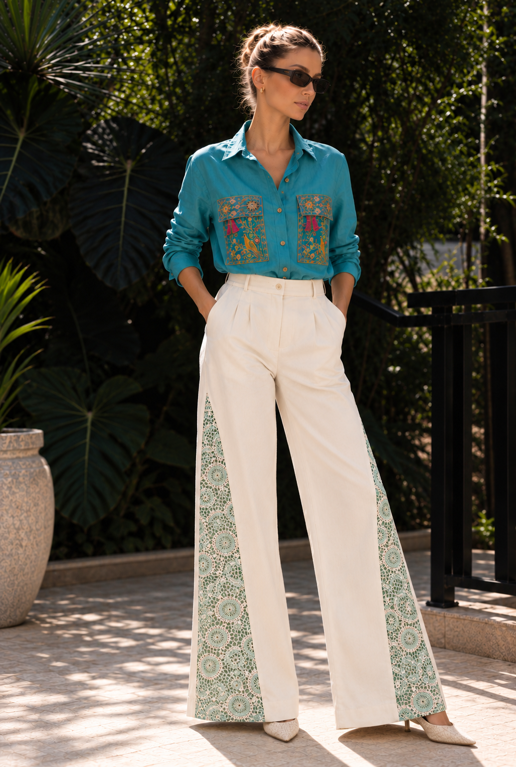 Grace Mint Schiffli Pants
