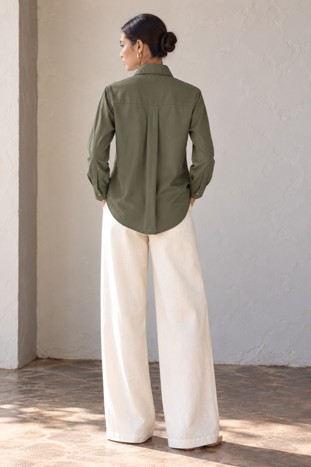 Noori Embroidered Shirt - Olive Green