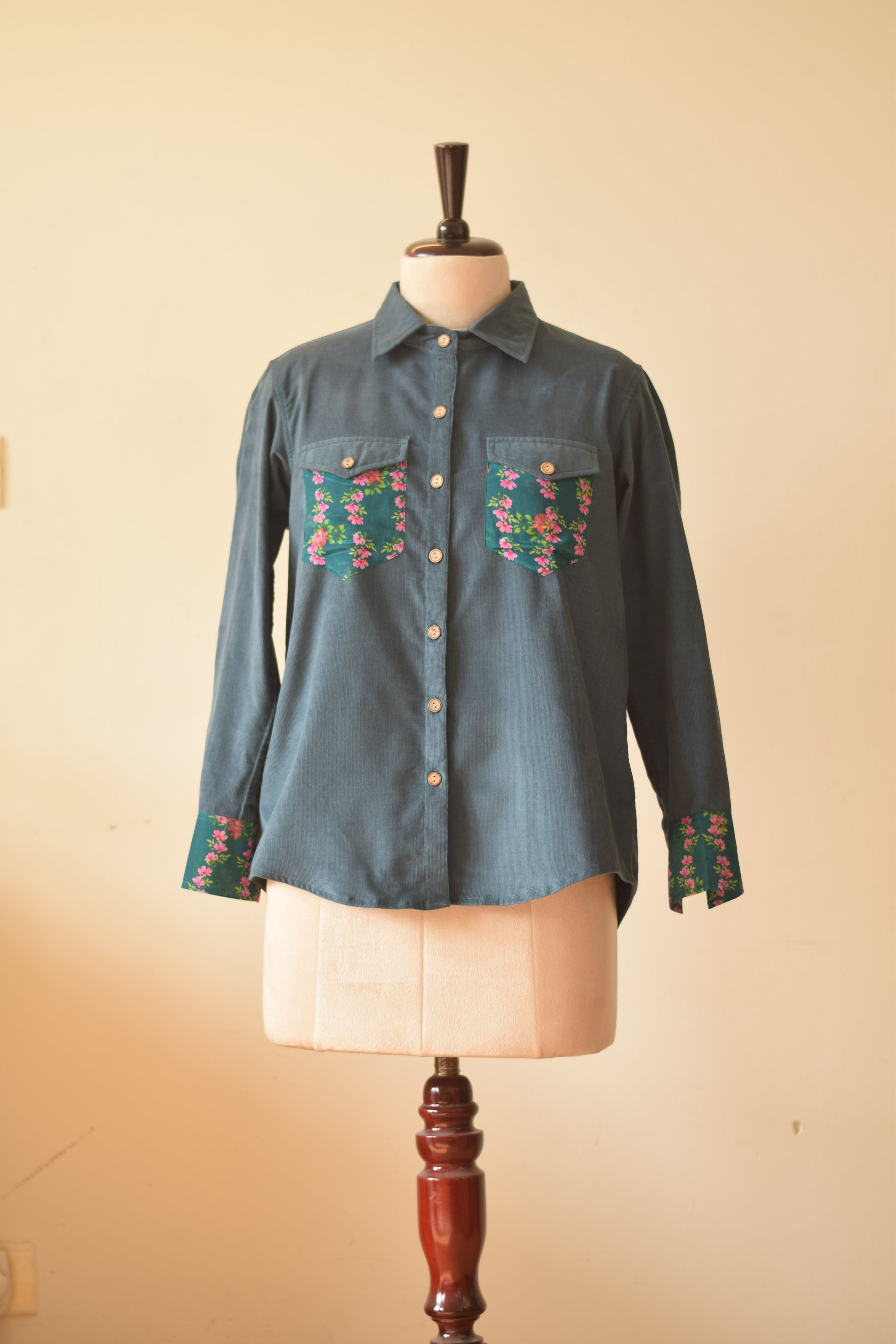 Floral Patch Soft Corduroy Shirt
