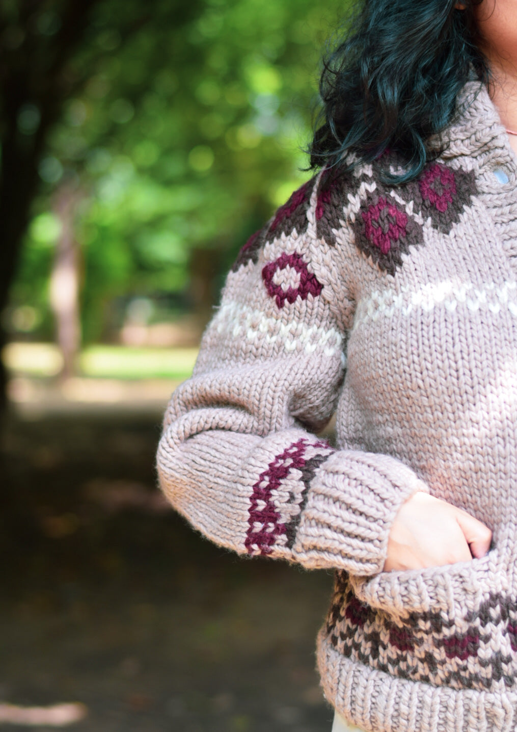 Beige Shawl Collar Pure Merino Wool Sweater