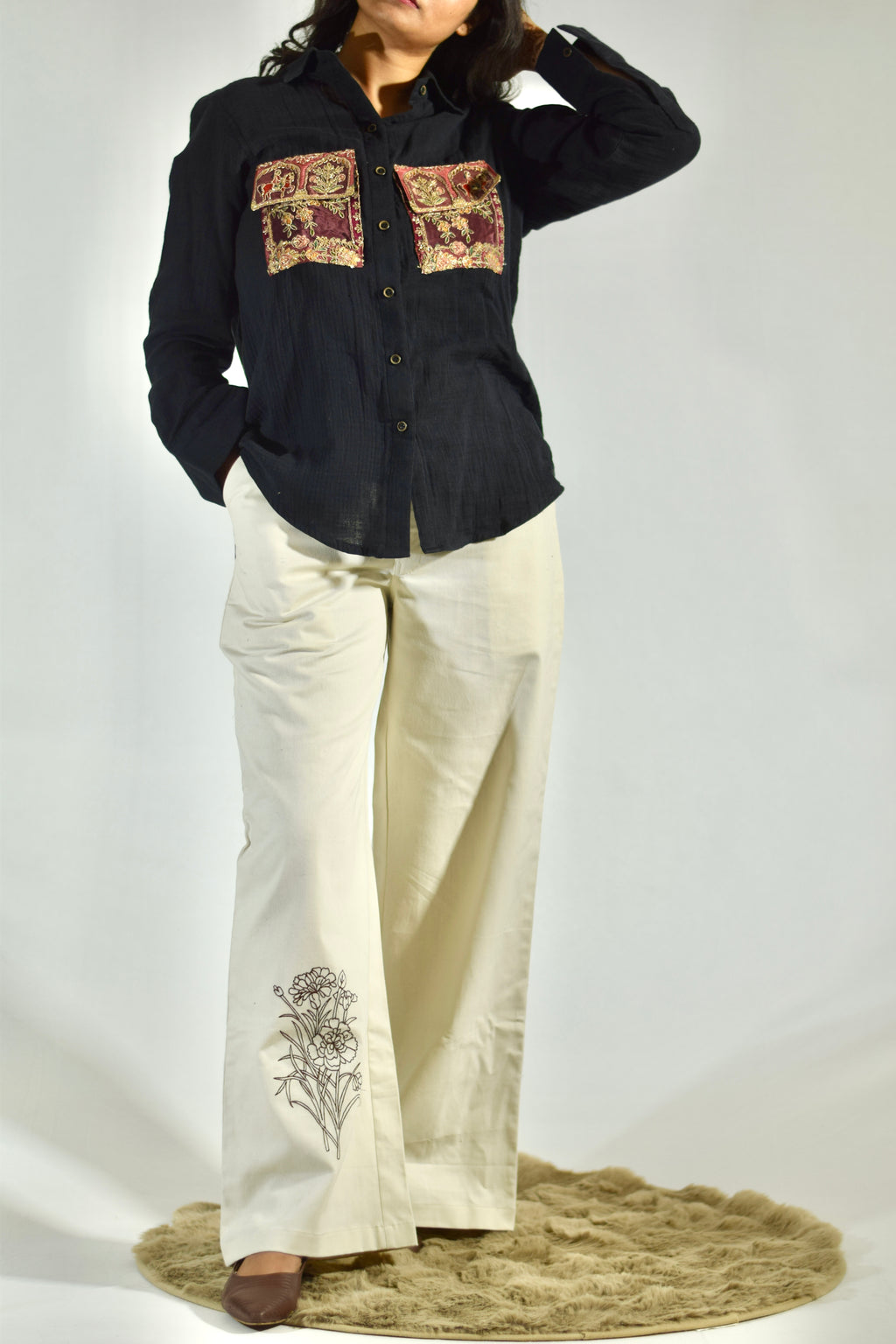 Wild Bloom Embroidered High-Rise Pants