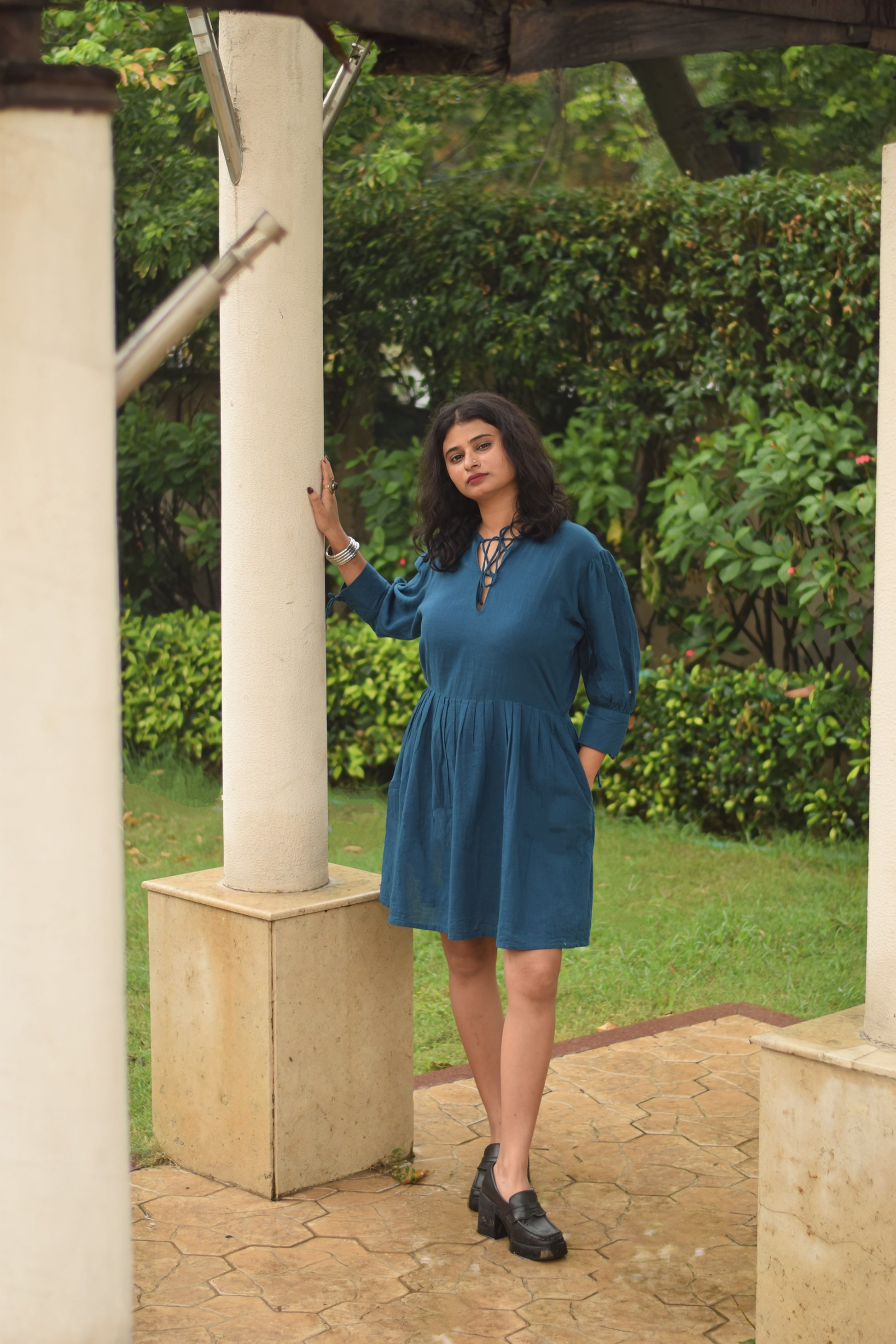 Mist Cotton Linen Teal Dress
