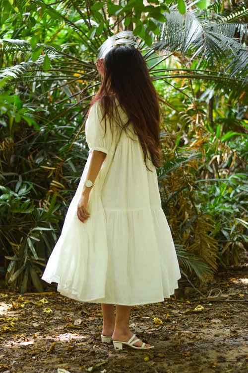 Bare Light White Cotton Linen Dress