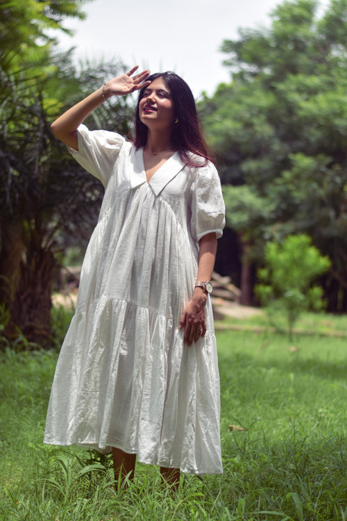 Bare Light White Cotton Linen Dress