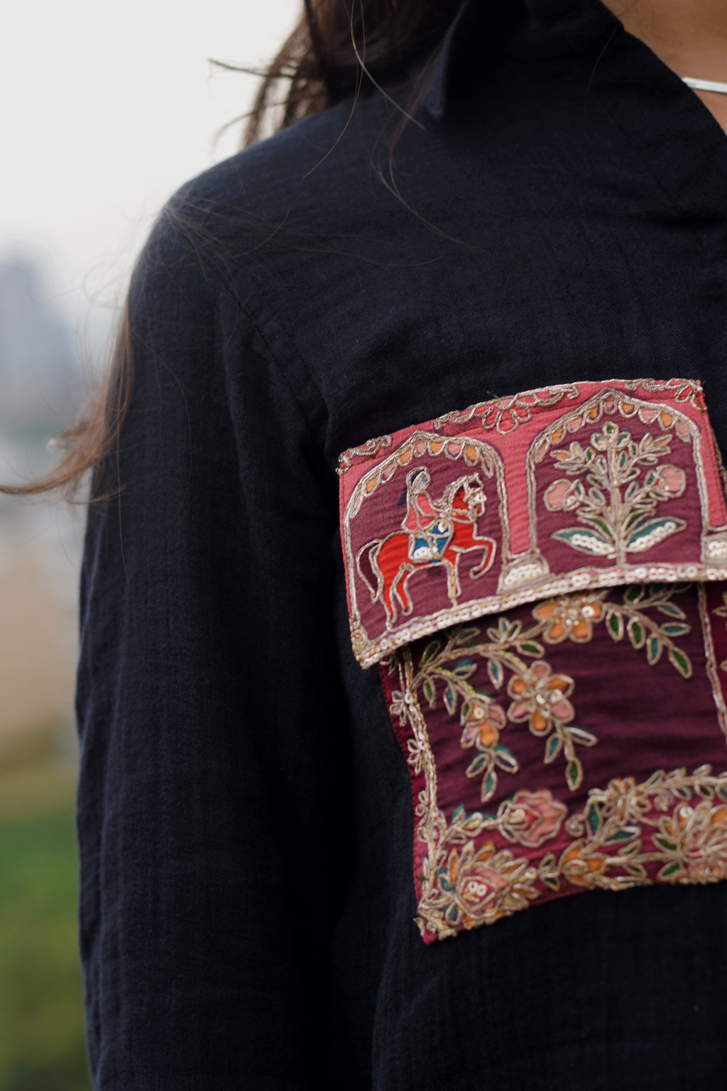 Kaashni Hand-Embroidered Black Shirt