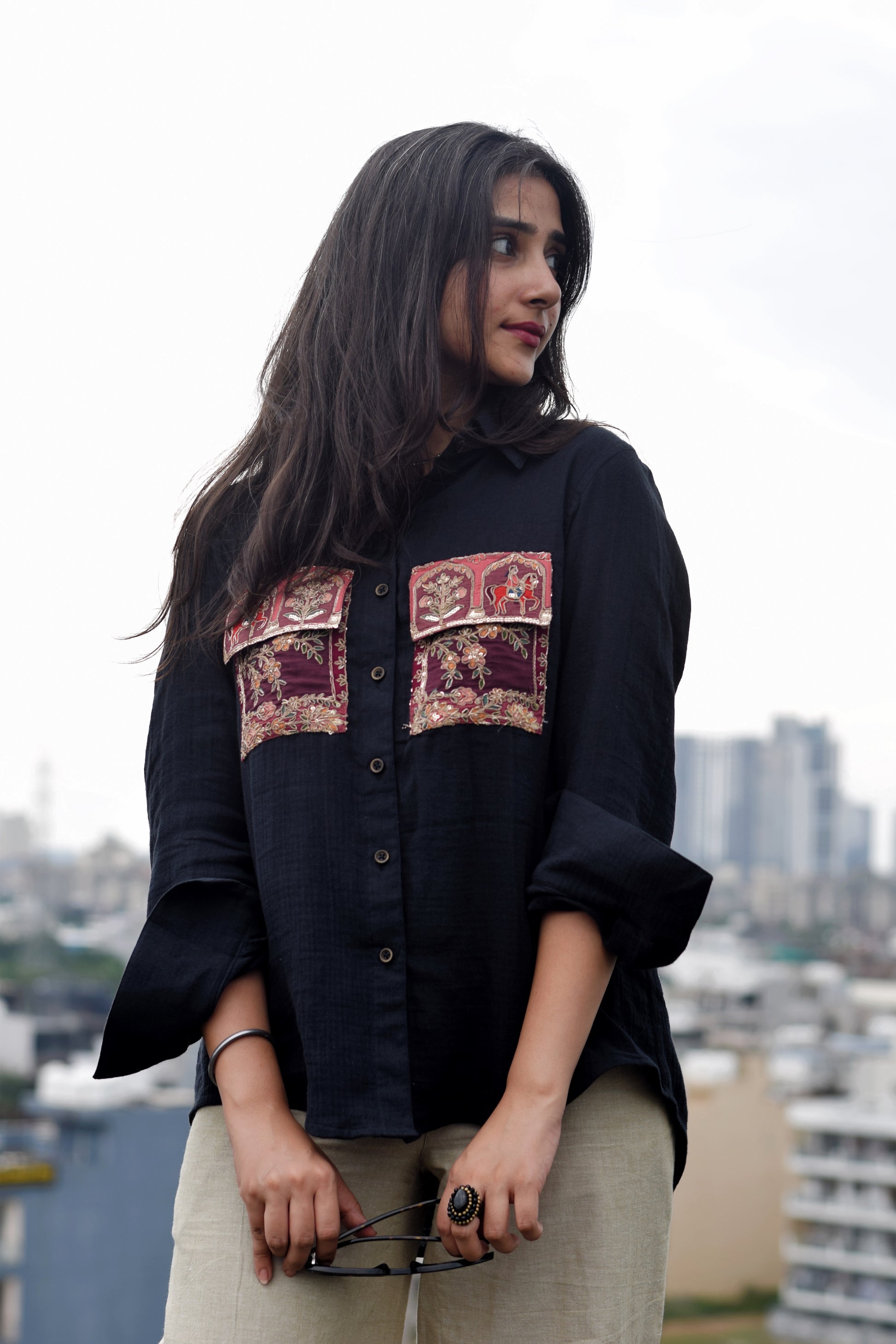 Kaashni Hand-Embroidered Black Shirt