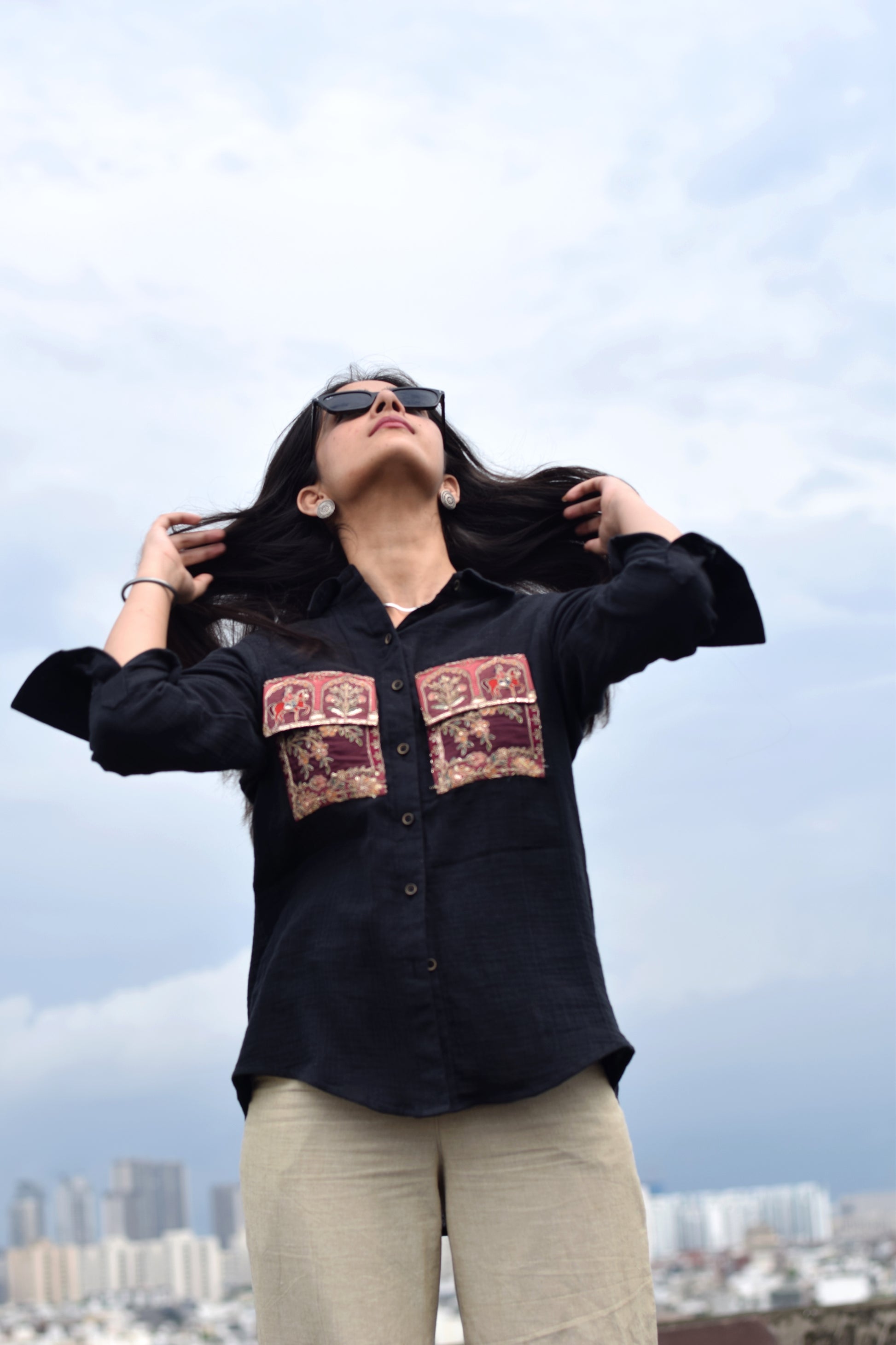 Kaashni Hand-Embroidered Black Shirt