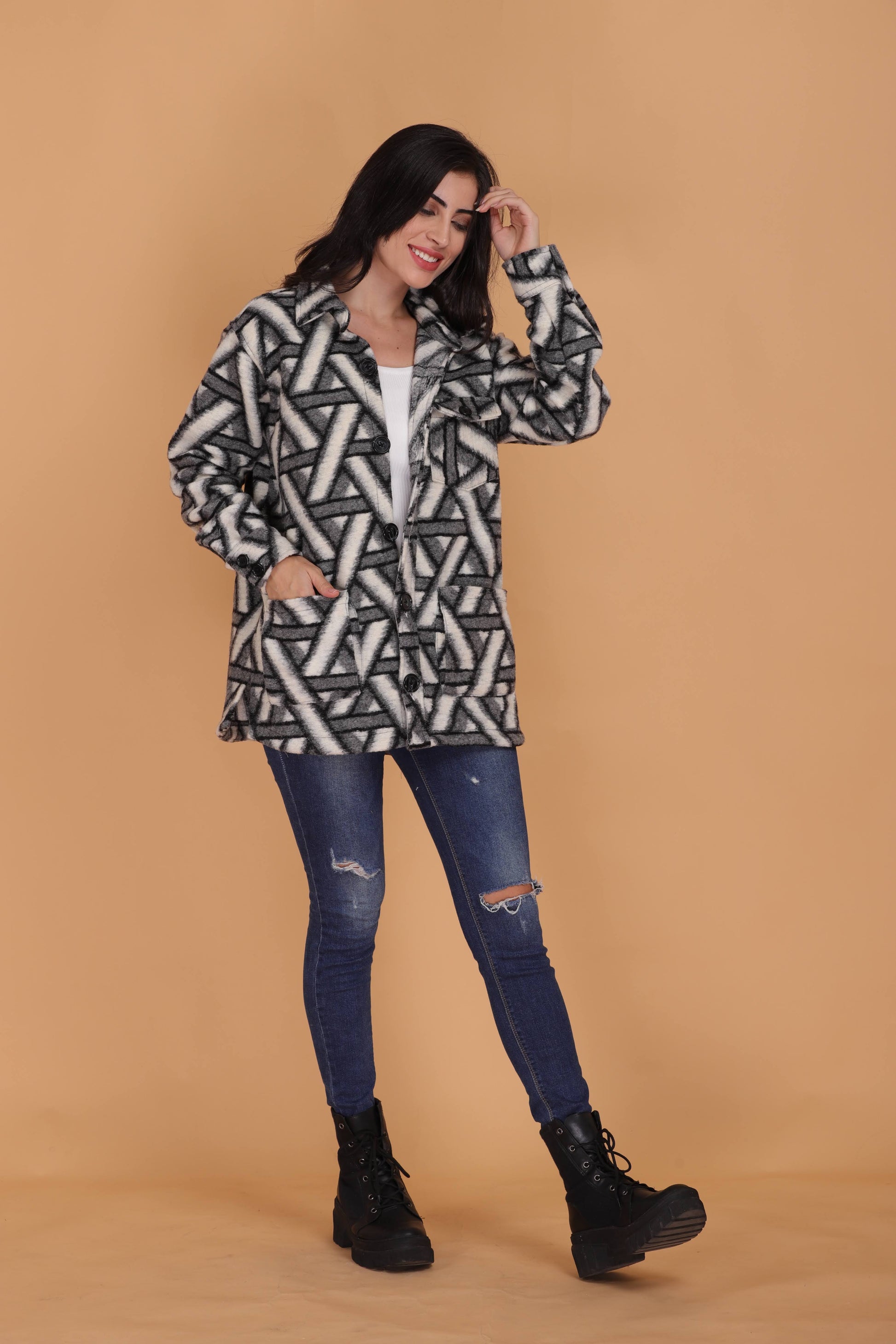 Spiffy Black & White Wool Shacket