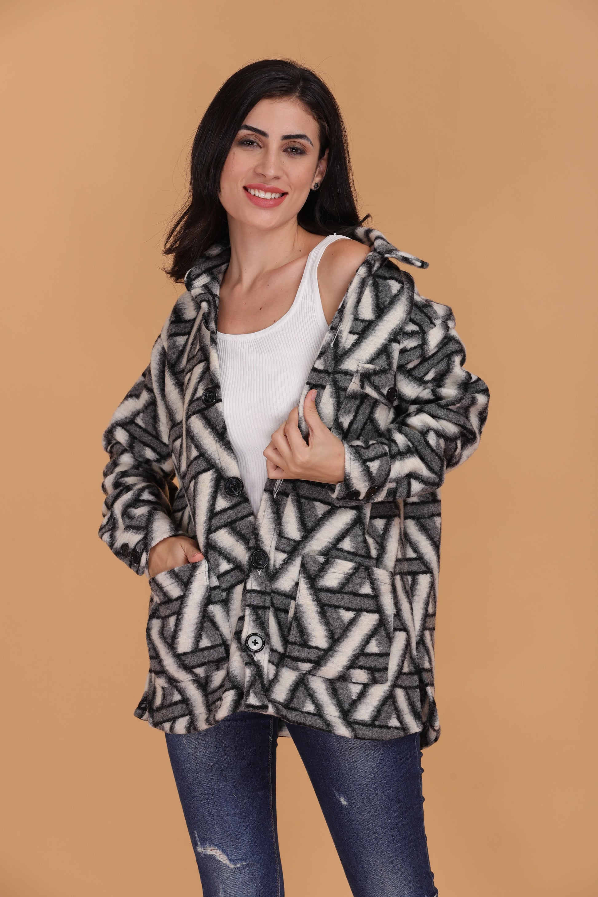 Spiffy Black & White Wool Shacket