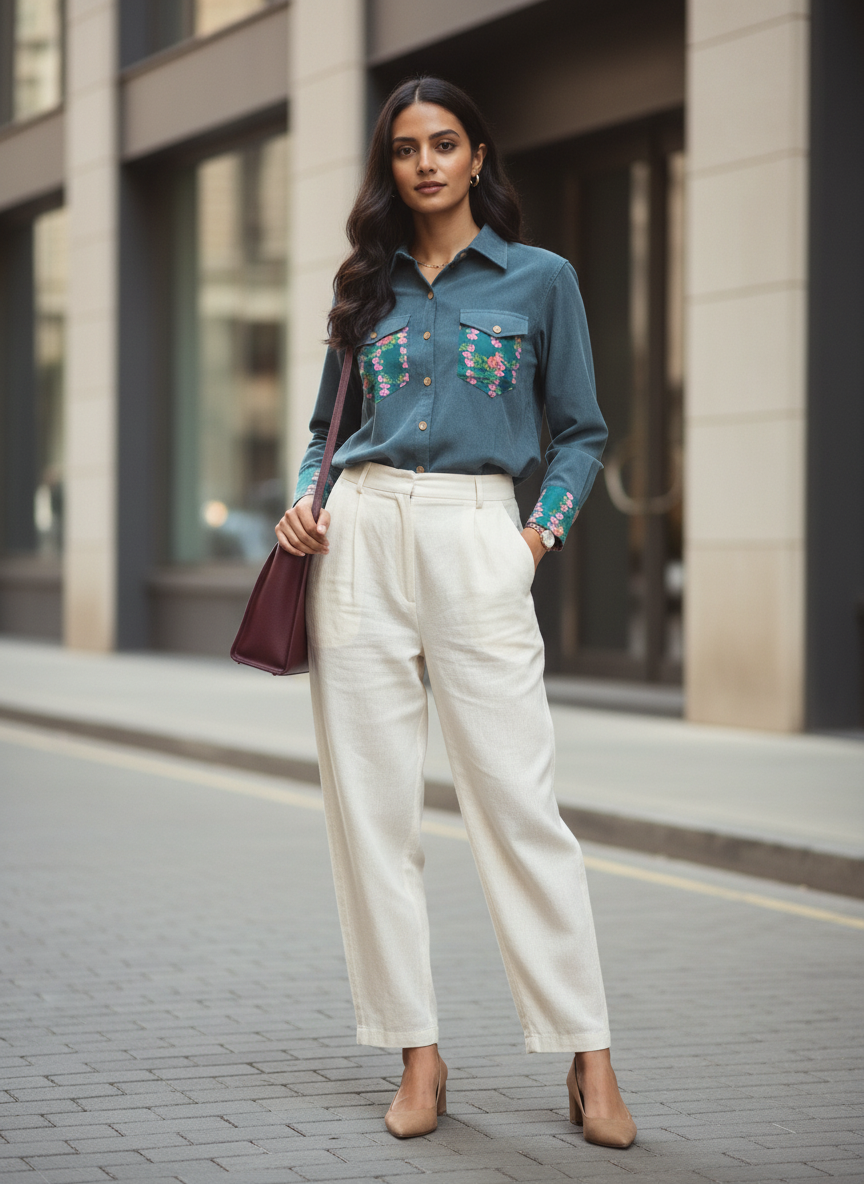 Floral Patch Soft Corduroy Shirt